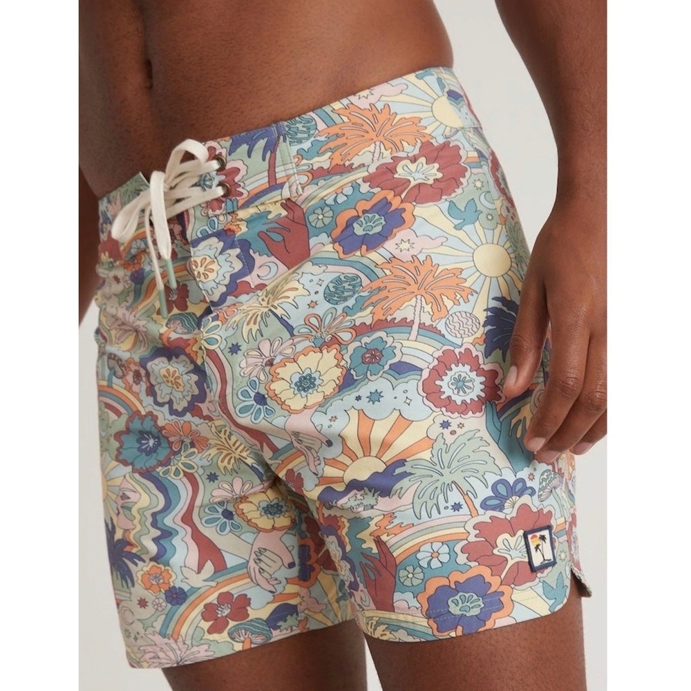 Marine Layer Board Shorts Mens 36 Multicolor Groovy Tropical Print Retro 70s